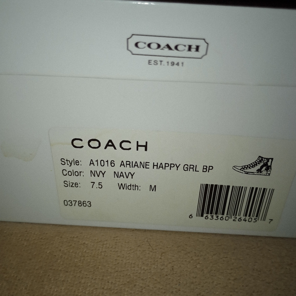 IOB Women's  Coach Ariane Happy Girl High Top Sneakers Navy/Pink Size 7.5 M - Picture 11 of 11